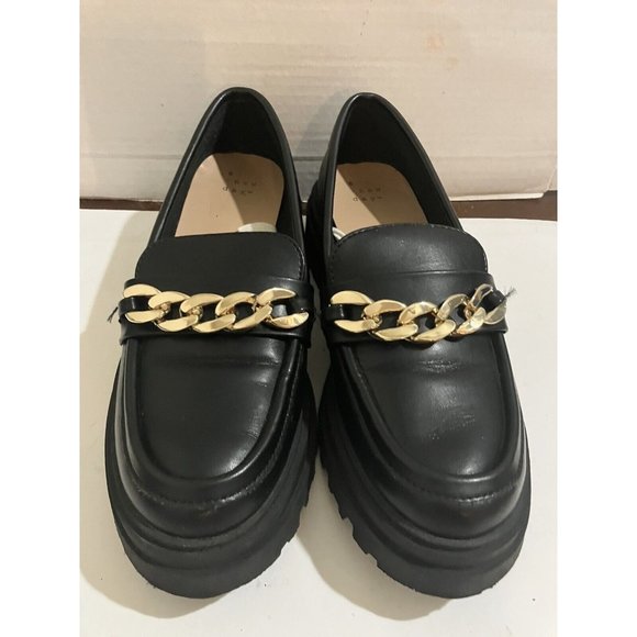 a new day Shoes - A New Day Women's Size 7.5 Black  Gold Chain chunky Platform Loafers shoes
